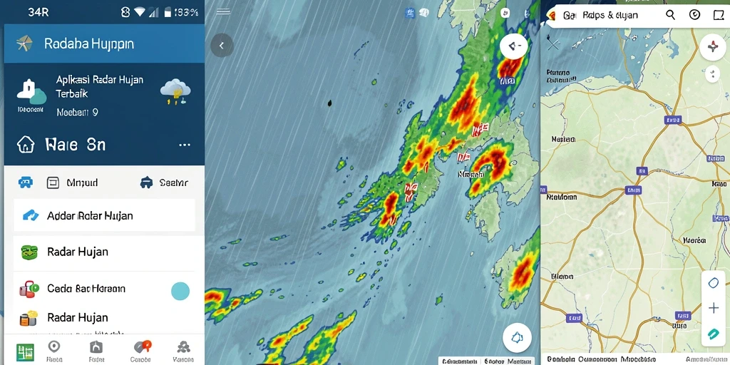 Antarmuka aplikasi 34R yang menunjukkan radar hujan secara real-time.