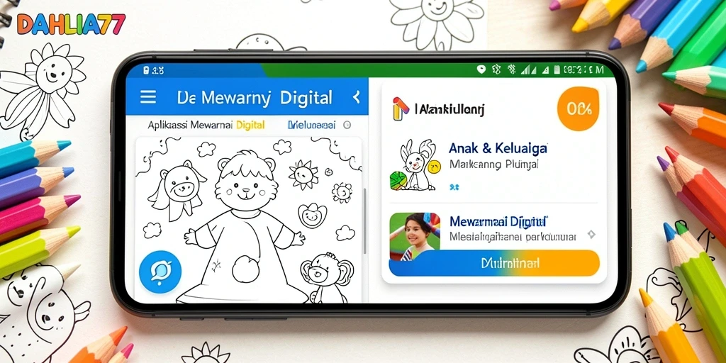 Tampilan antarmuka DAHLIA77 yang ramah anak saat mewarnai.
