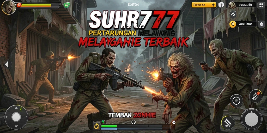Antarmuka SUHU777 saat bertempur melawan zombie yang menyeramkan.