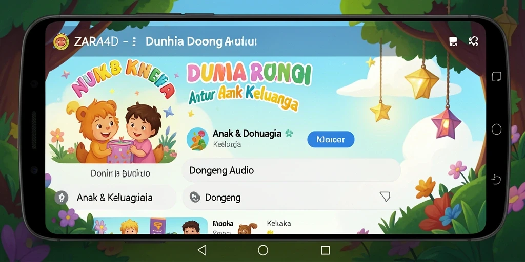 Tampilan antarmuka ZARA4D yang ramah anak dengan pilihan cerita audio.