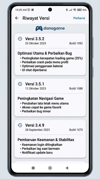 Riwayat versi aplikasi danagame untuk pengguna Android